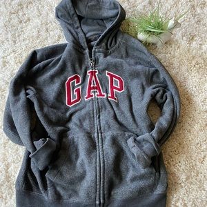 Cozy university college fleece gray and red Gap fall track hoodie jacket